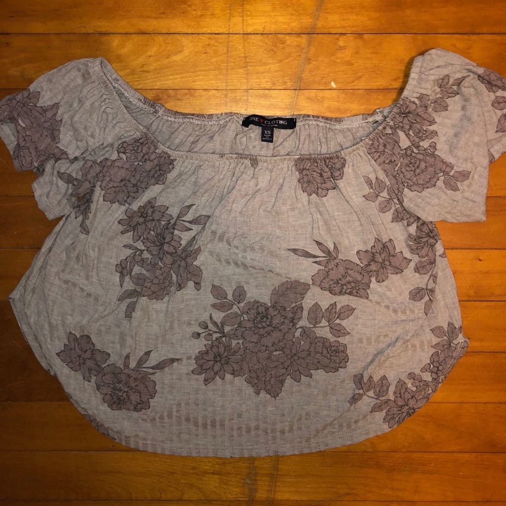 Grey Floral Off the Shoulder Top